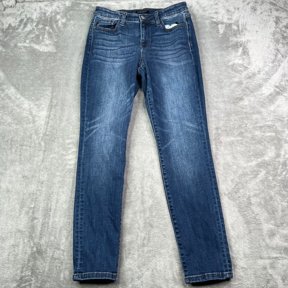 Judy Blue Slim Fit Jeans Women 7/28 Dark Wash Blue Denim Whiskered Stretch Denim
